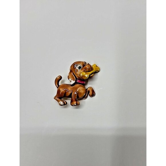Vintage Puppy Dog Enamel Brooch Pin Large Eyes JJ - Picture 1 of 8